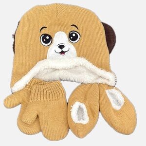INFANT Adorable Tan Puppy Knit Hat,Mittens and Booties Set!
